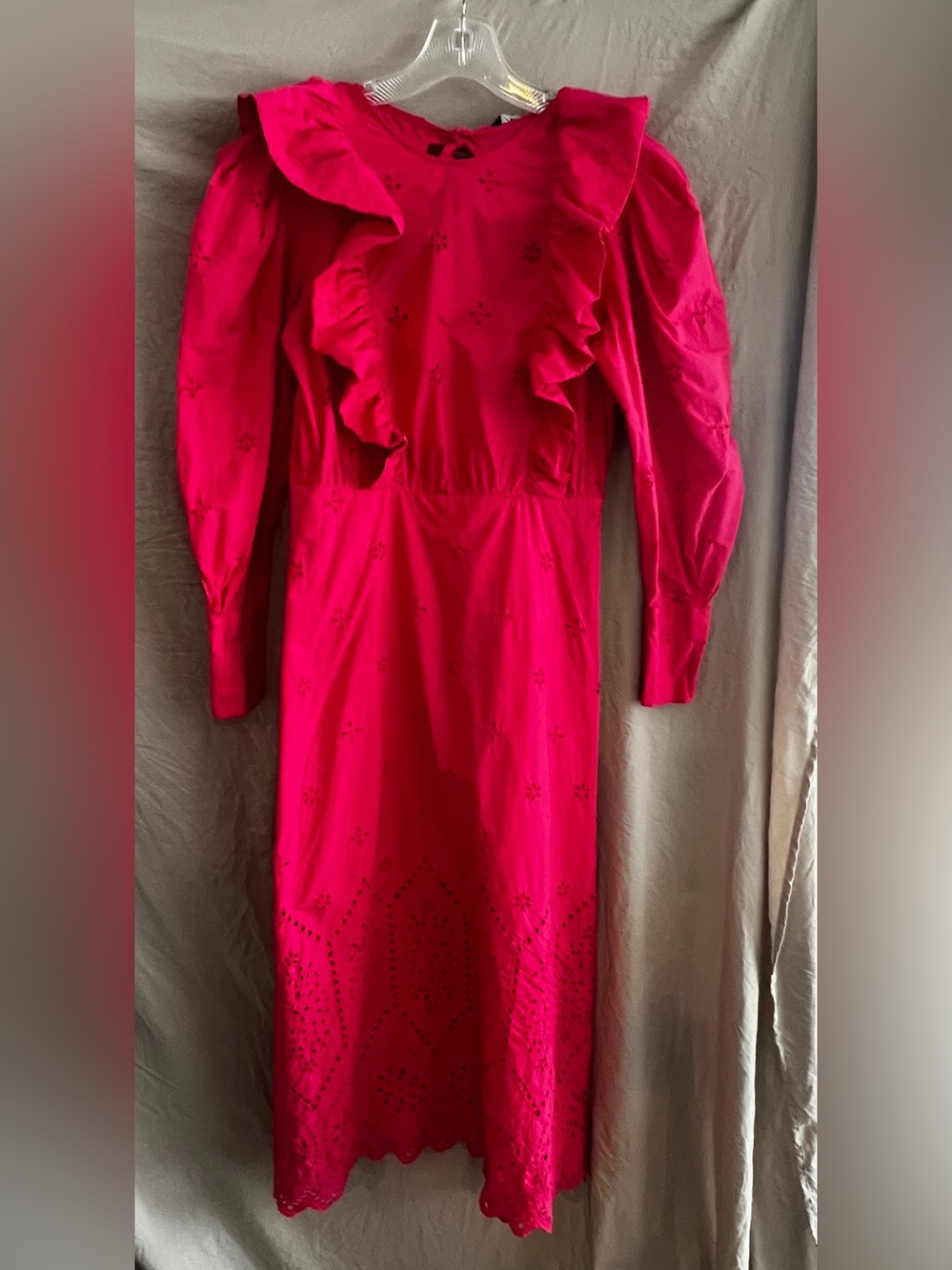 Zara Fuchsia Ruffle-Front Long Sleeve Maxi Dress